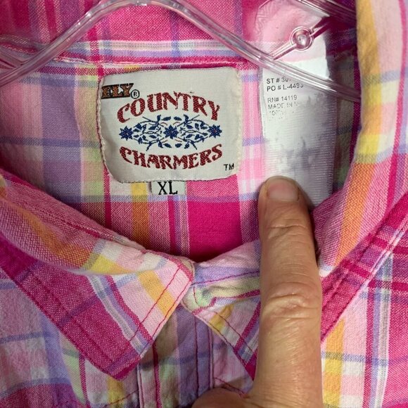 Ely Vintage Pearl Snap Plaid Sleeveless Button Down Western Shirt - Picture 6 of 6